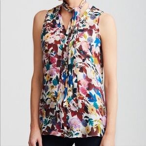 Etcetera Floral Tie Scarf Sleeveless Tank Blouse Silk Blend